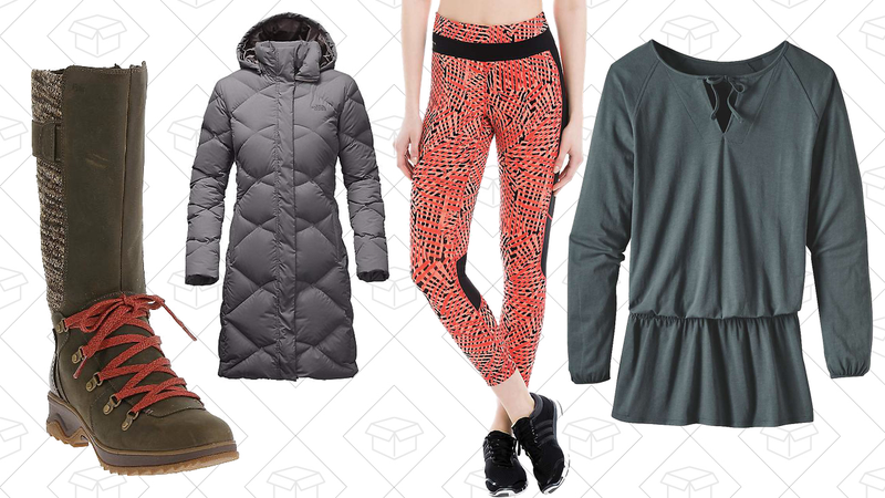 Merrell Eventyr Peak Waterproof Boot, $140 | The North Face Miss Metro Parka, $240 | Lole Eden Legging, $63 | Patagonia Kamala Drop Waist Dress, $56